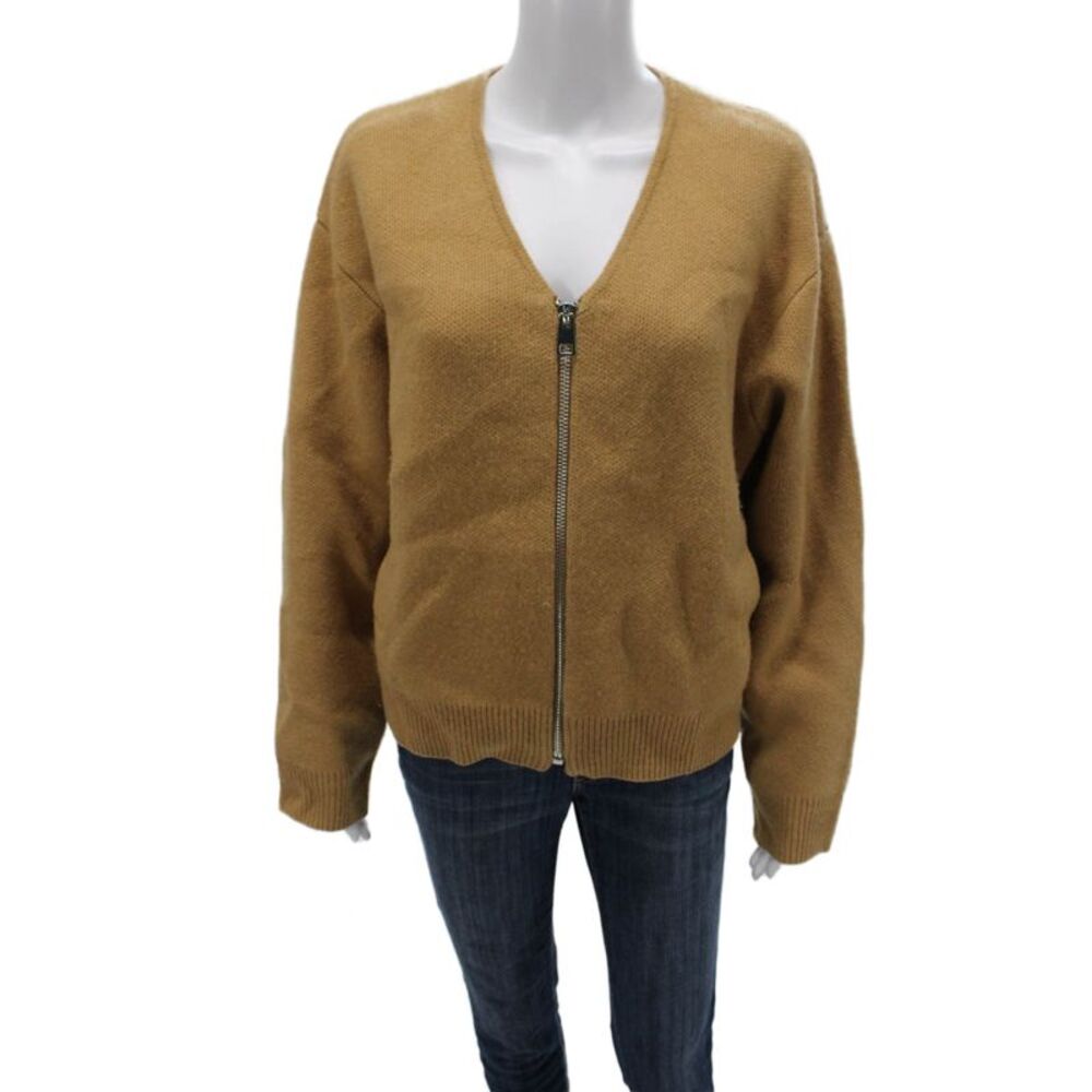 Zara Womens V Neck Wool Cardigan Sweater Long Sleeve Brown Size M